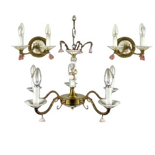 Vintage Porcelain Chandelier & Sconces, Italy, Set of 3 For Sale
