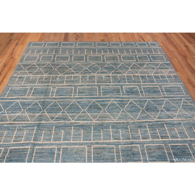 Modern Geometric Light Sky blue Background Tribal Contemporary Area Rug For Sale In New York - Image 6 of 7