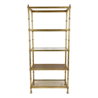 Vintage 1970s Italian Gold Gilt Hollywood Regency Faux-Bamboo Étagère For Sale