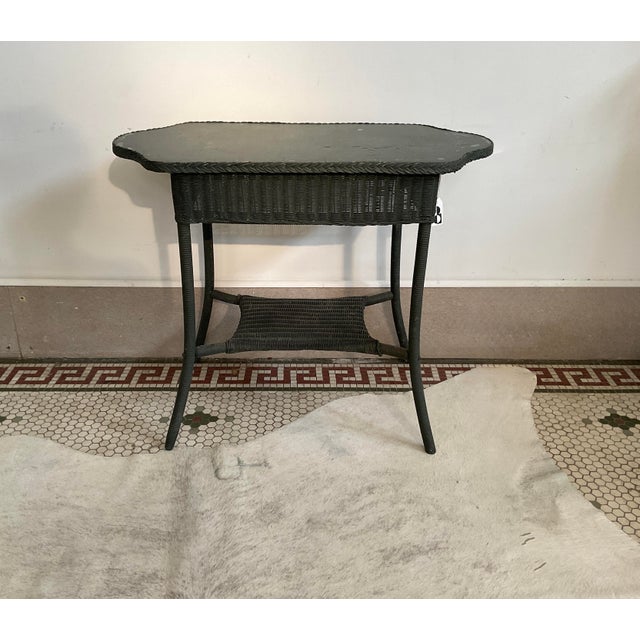 Dark Green Antique Paper Weave Table, 1930's For Sale - Image 8 of 18