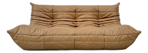 French 3-Seater Togo Sofa in Camel Leather attributed to Michel Ducaroy for Ligne Roset