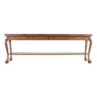 English Queen Anne Style Walnut Two-Tier Console Table 6 Ft For Sale