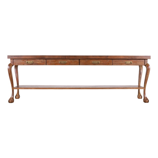 English Queen Anne Style Walnut Two-Tier Console Table 6 Ft For Sale