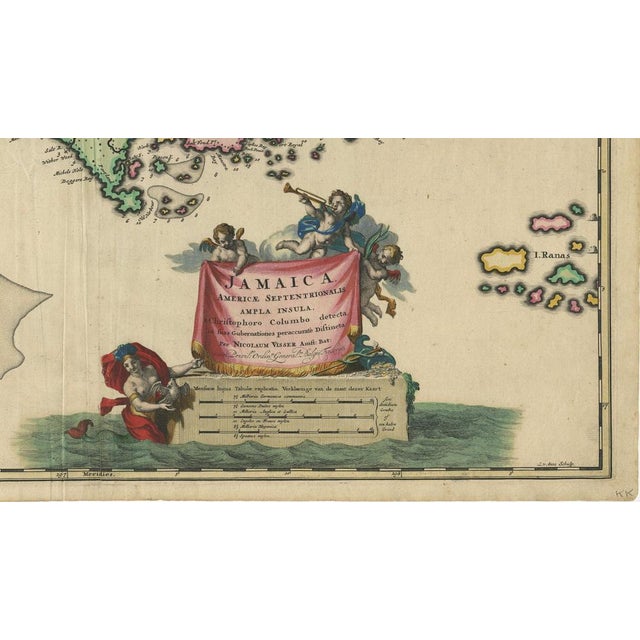 Baroque Antique Hand-Colored Map of Jamaica, 1680 For Sale - Image 3 of 9