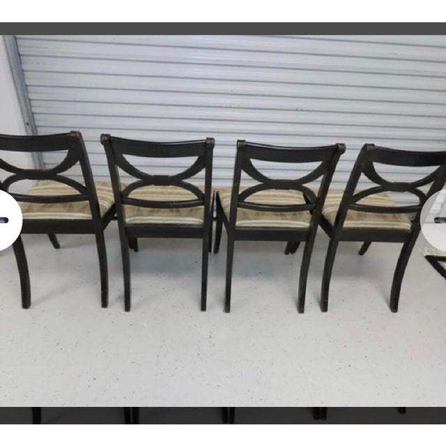 Maitland Smith Gilded Empire Revival Marble-Top Center Table With Bronze & Burl Wood Base and 4 Regency Style Chairs For Sale - Image 10 of 12