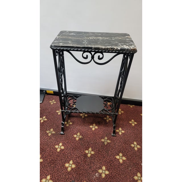 Antique Wrought Iron & Marble Art Deco Side Table Superb Quality For Sale - Image 9 of 11