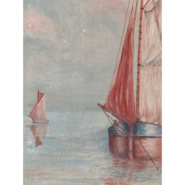 1936 Dreamlike Art Deco Seascape by c.m. Brentlinger, Oil on Canvas, Framed For Sale - Image 12 of 14