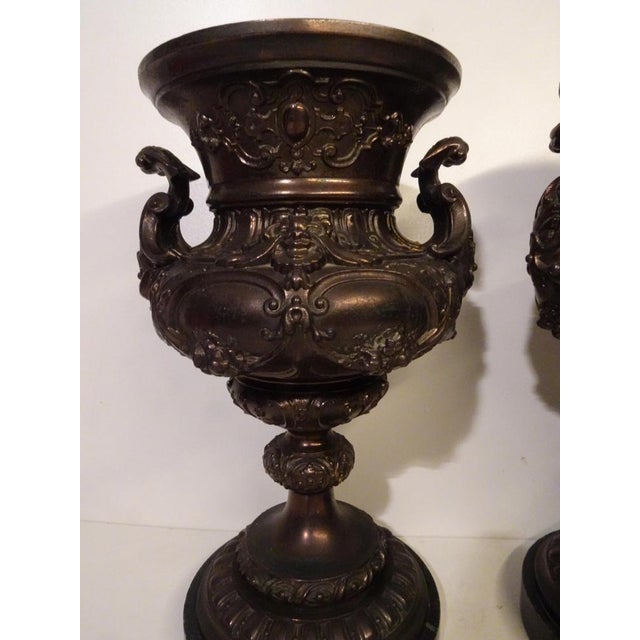 19th Century French Bronze & Cast Iron Medici Vases on Marble Bases, 1980s, Set of 2 For Sale - Image 4 of 16