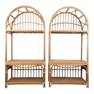 Late 20th Century Pair of Arched Rattan Etageres For Sale