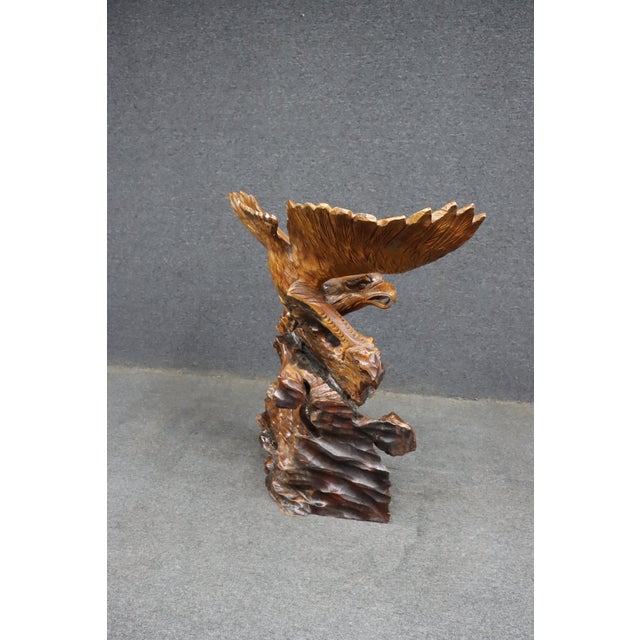 Wood Large Mid-Century Modern Hand Carved Walnut Eagle Sculpture on Burl Wood Base For Sale - Image 7 of 12