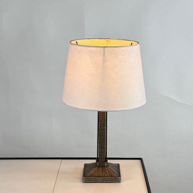 1930s Small French Art Deco Wrought Iron Lamp by Henri Fournet For Sale - Image 4 of 9