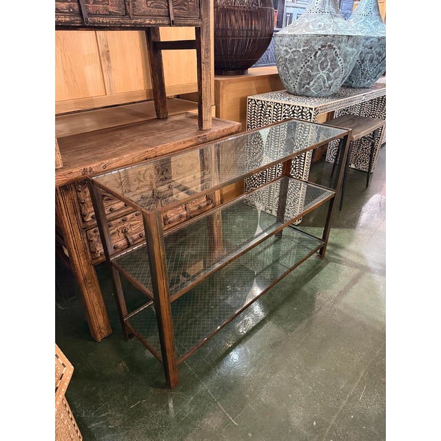Brown Industrial Mesco Wire Glass & Iron Shelf / Console Table For Sale - Image 8 of 11