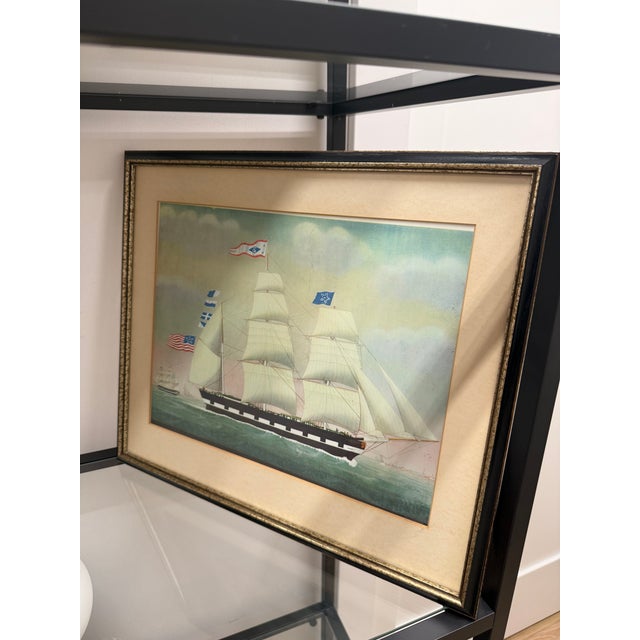 Traditional Late 20th Century American Clipper Ship Watercolor — Framed Maritime Wall Art For Sale - Image 3 of 3