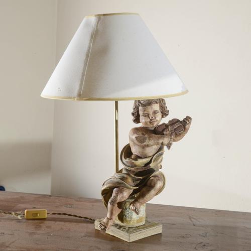 Wood Wooden Angel Cherub Lamp with Violin For Sale - Image 7 of 7