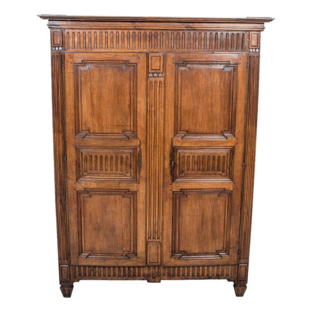 Rare 18th Century French Period Louis XVI Carved Walnut Armoire From Limoges For Sale