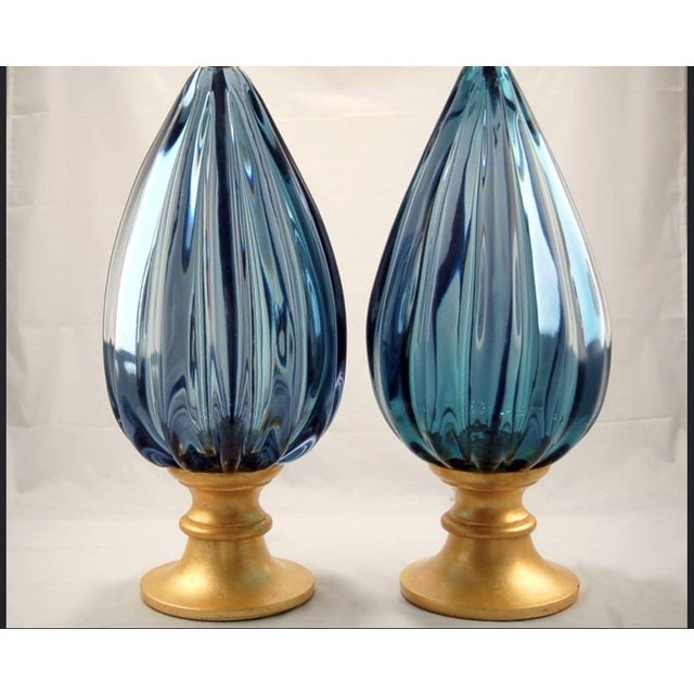 Blue Vintage Murano Glass Table Lamps in Peacock Blue, for Marbro - A Pair For Sale - Image 8 of 8
