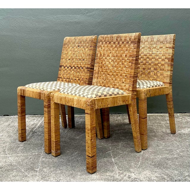 Late 20th Century Vintage Woven Rattan Dining Chairs - Set of 4 For Sale - Image 5 of 10