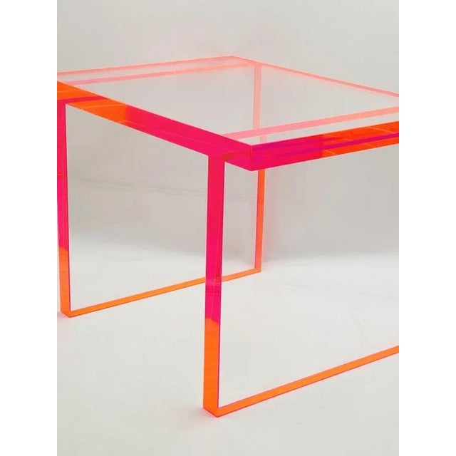 Fluorescent Pink & Clear Lucite Bench by Amparo Calderon Tapia For Sale - Image 9 of 13