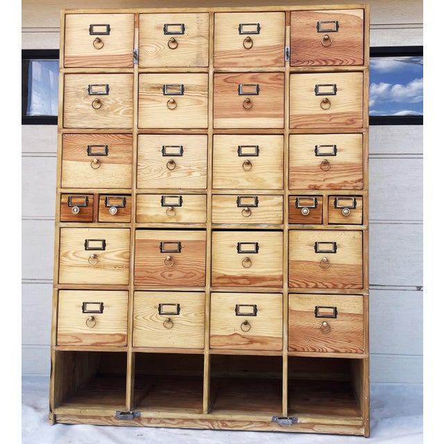 26-Drawer Card Catalog Cabinet in Wood, 1950s For Sale - Image 15 of 18