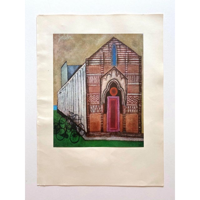 1960s Franco Gentilini Vintage 1965 Mid Century Modern Limted Edition Lithograph Print " Cattedrale Con Biciclette " 1962 For Sale - Image 5 of 12