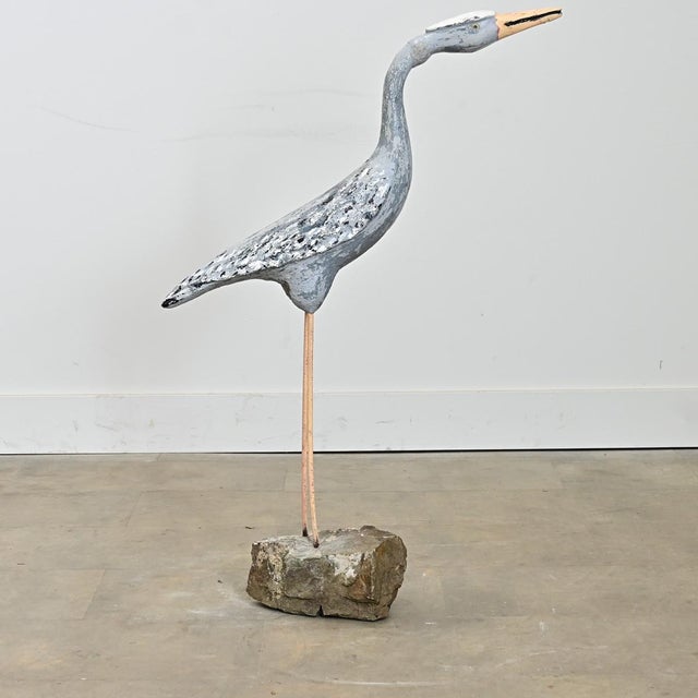 Gray French Vintage Cast and Painted Stone Heron For Sale - Image 8 of 9