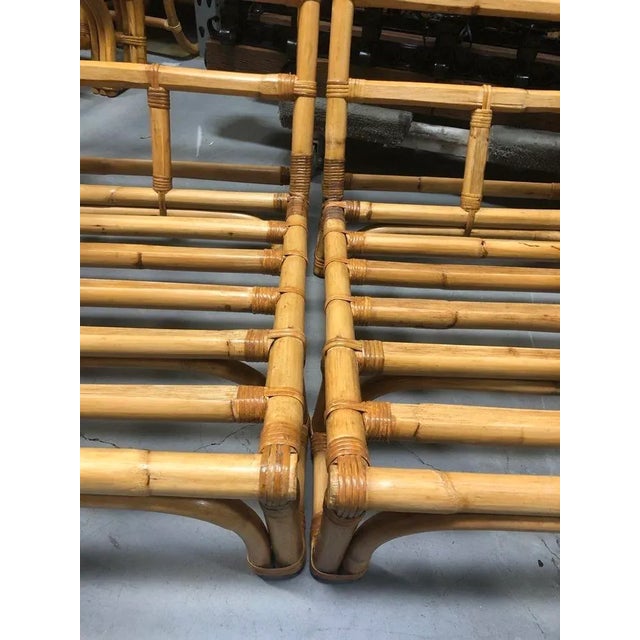 Restored Mid-Century Rattan Double Horseshoe Settee Sofa, Pair For Sale In Los Angeles - Image 6 of 12