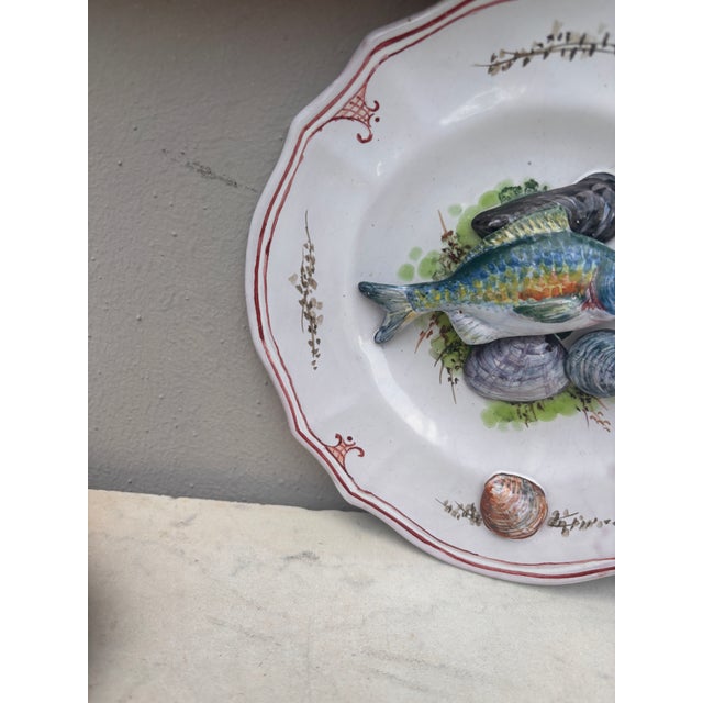 French Country Mid-Century Majolica Palissy Fish Sealife Plate Vallauris For Sale - Image 3 of 5