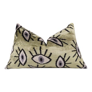 Surreal Eye Pattern Velvet Pillow – Handmade 16x24 Lumbar For Sale