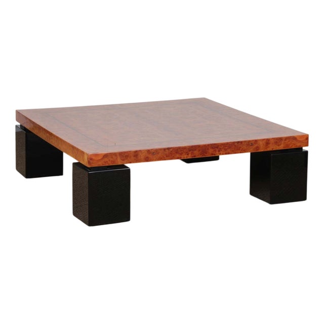 Square Coffee Table in Elm Burl, 1980s For Sale