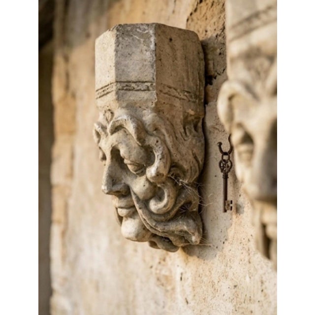 Oyster Gray A Pair of Vintage Gothic Revival Cast Stone Grotesque Mascaron Wall Plaques For Sale - Image 8 of 12