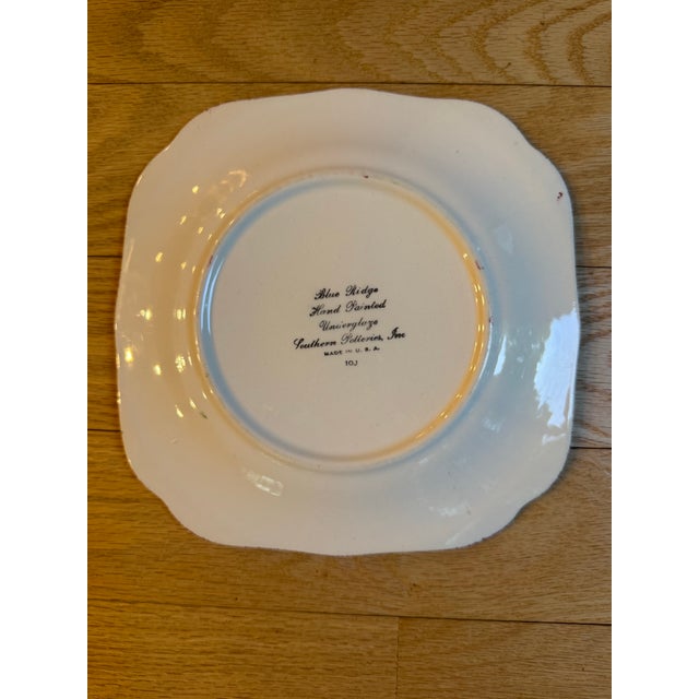 1940s Vintage Blue Ridge Southern Potteries Hand-Painted "Crab Apple" Square Salad Plate For Sale - Image 5 of 8