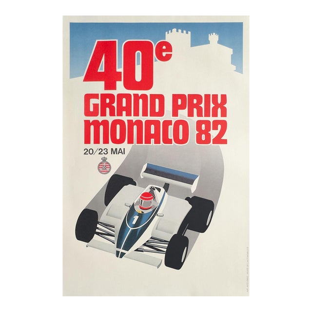 1982 Monaco Grand Prix Automobile Lithograph Poster Reissue For Sale