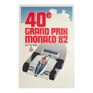 1982 Monaco Grand Prix Automobile Lithograph Poster Reissue