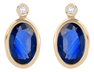 14k Gold Matched Pair Oval Sapphire Stud Earrings With Diamonds