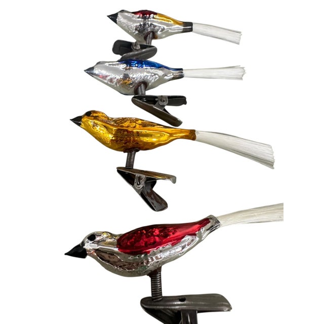 Set of 5 Vintage Mercury Glass Clip on Bird Ornaments For Sale - Image 4 of 4
