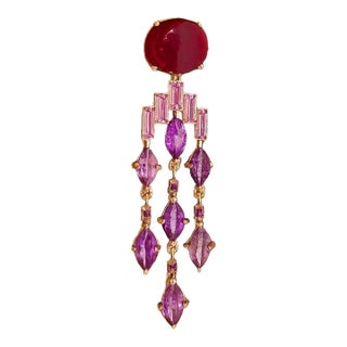 Bochic "Capri" Vintage Ruby & Purple Amethyst Earrings Set in 18k Gold & Silver For Sale