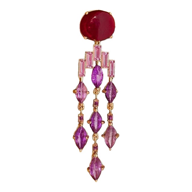Bochic "Capri" Vintage Ruby & Purple Amethyst Earrings Set in 18k Gold & Silver For Sale