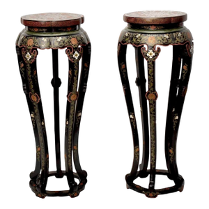 Pair of Chinese Painted and Lacquered Chinoiserei Pedestals