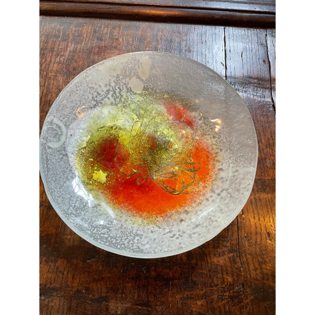 Glass Vintage Art Glass Shallow Bowl For Sale - Image 7 of 12