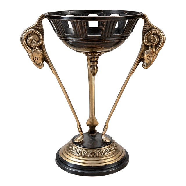 Vintage Neoclassical Ram Head Pedestal Incense Burner / Censer For Sale