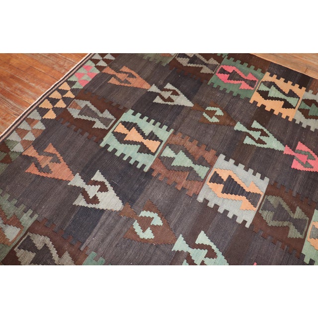 Tribal Bohemian Vintage Turkish Kilim Flat-Weave - 6'4" x 9'5" For Sale In New York - Image 6 of 6