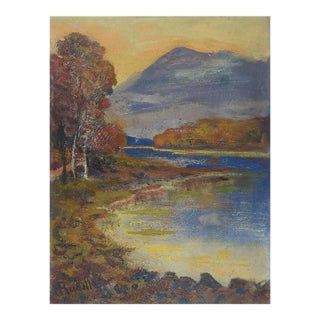 Vintage Mountain Lake Landscape Painting For Sale