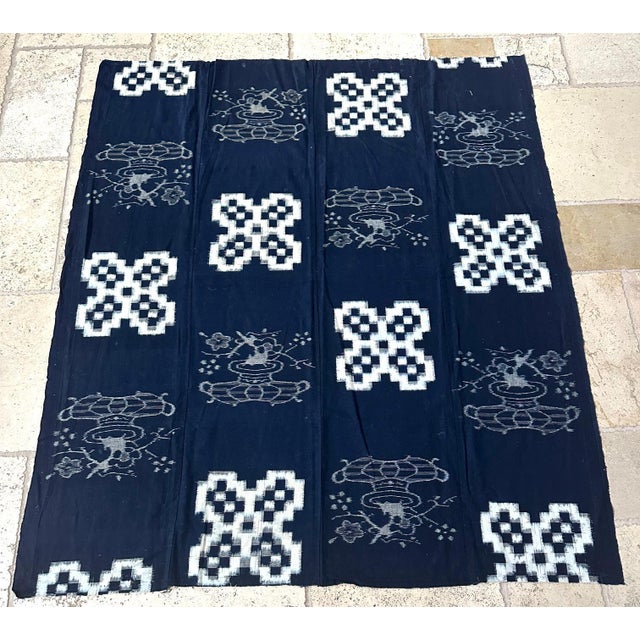 Illustration Japanese Textile Panel Double Ikat Kasuri Futon Cover For Sale - Image 3 of 12