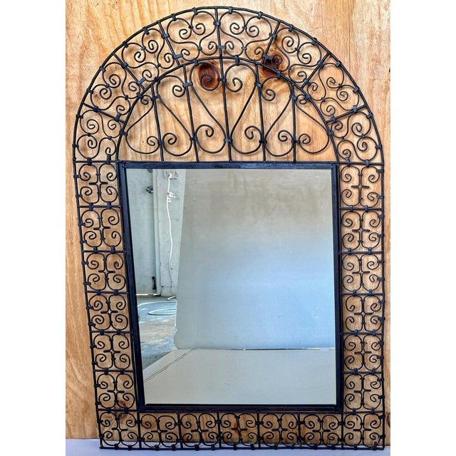 Late 20th Century Late 20th Century Spanish Colonial Wrought Iron Trellis Motif Mirror For Sale - Image 5 of 5