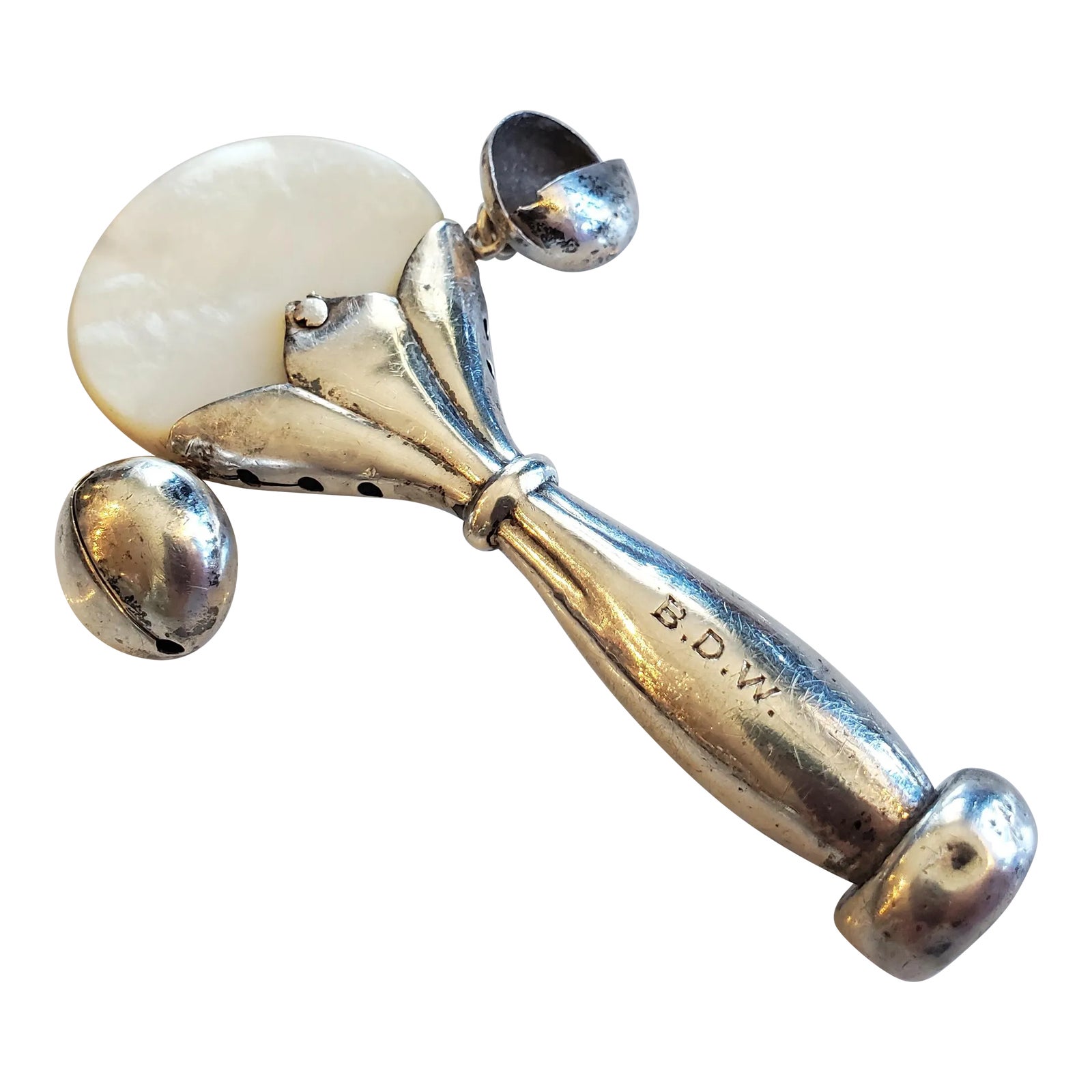 Tiffany & Co Antique Sterling Silver and Mother of Pearl Baby Rattle ...