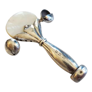 Tiffany & Co Antique Sterling Silver and Mother of Pearl Baby Rattle Teether Whistle, C.1886