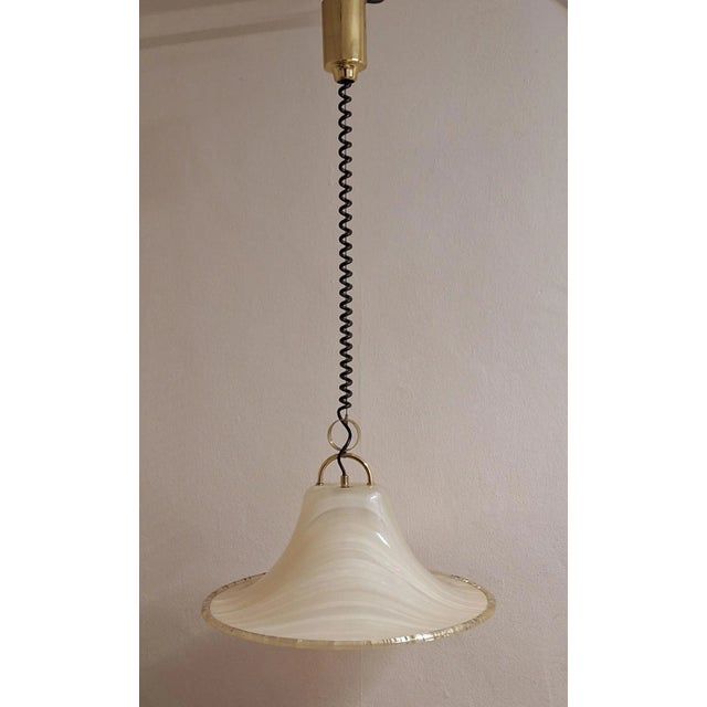 Vintage Height-Adjustable Brass Pendant with Plastic Shade from Cosack Leuchten, 1970s For Sale - Image 4 of 9