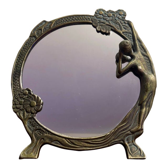 1960s Art Nouveau Revival Figural Tabletop Vanity Mirror For Sale