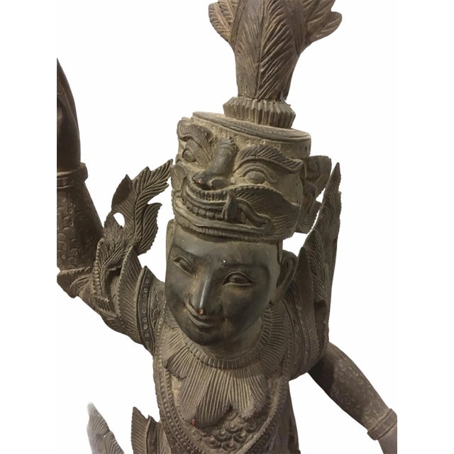 Ebony Antique 1920s Carved Khamphi Rosewood Burmese Temple Guardian Statue For Sale - Image 8 of 10