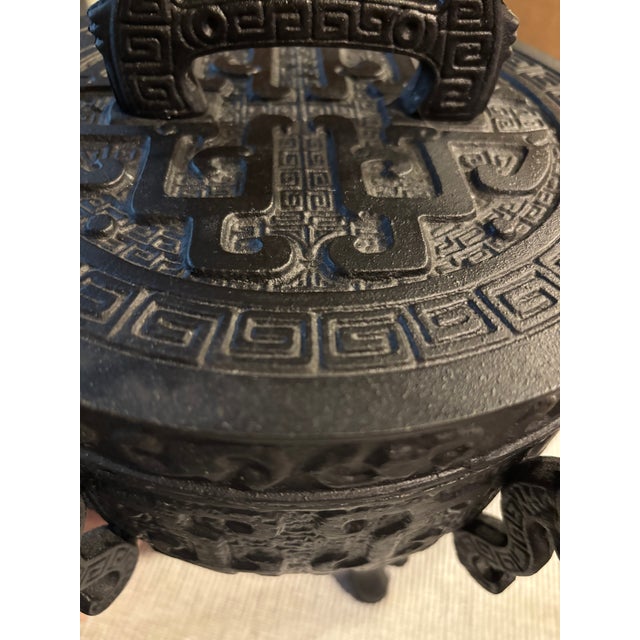 Metal Vintage 1970s Postmodern Asian-Inspired Cast Metal Ice Bucket With Dragon Handles, 12” For Sale - Image 7 of 8